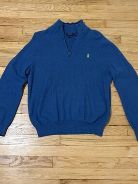 Ralph Lauren Blue Quarter-Zip Sweater with Yellow Pony